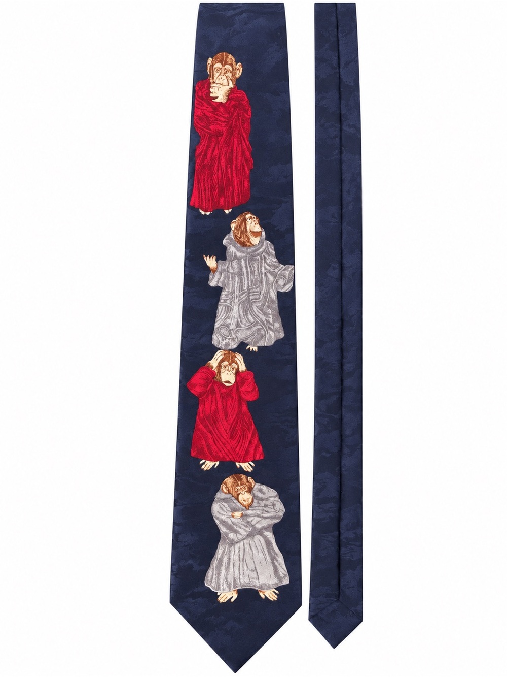 Navy Kids Tie with Red & Gray Monkey Motif